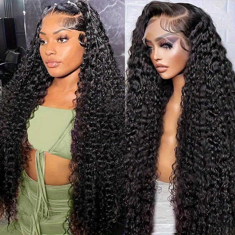 250% 13x4 Water Wave Lace Front Wigs Curly Wave Human Hair Wig Curly Lace Frontal Wig Wet And Wavy Lace Wig Natural Black Long Water Wave Lace Front Human Hair Wigs Plucked With Transparent HD Lace Front Wig #1B Natural Color