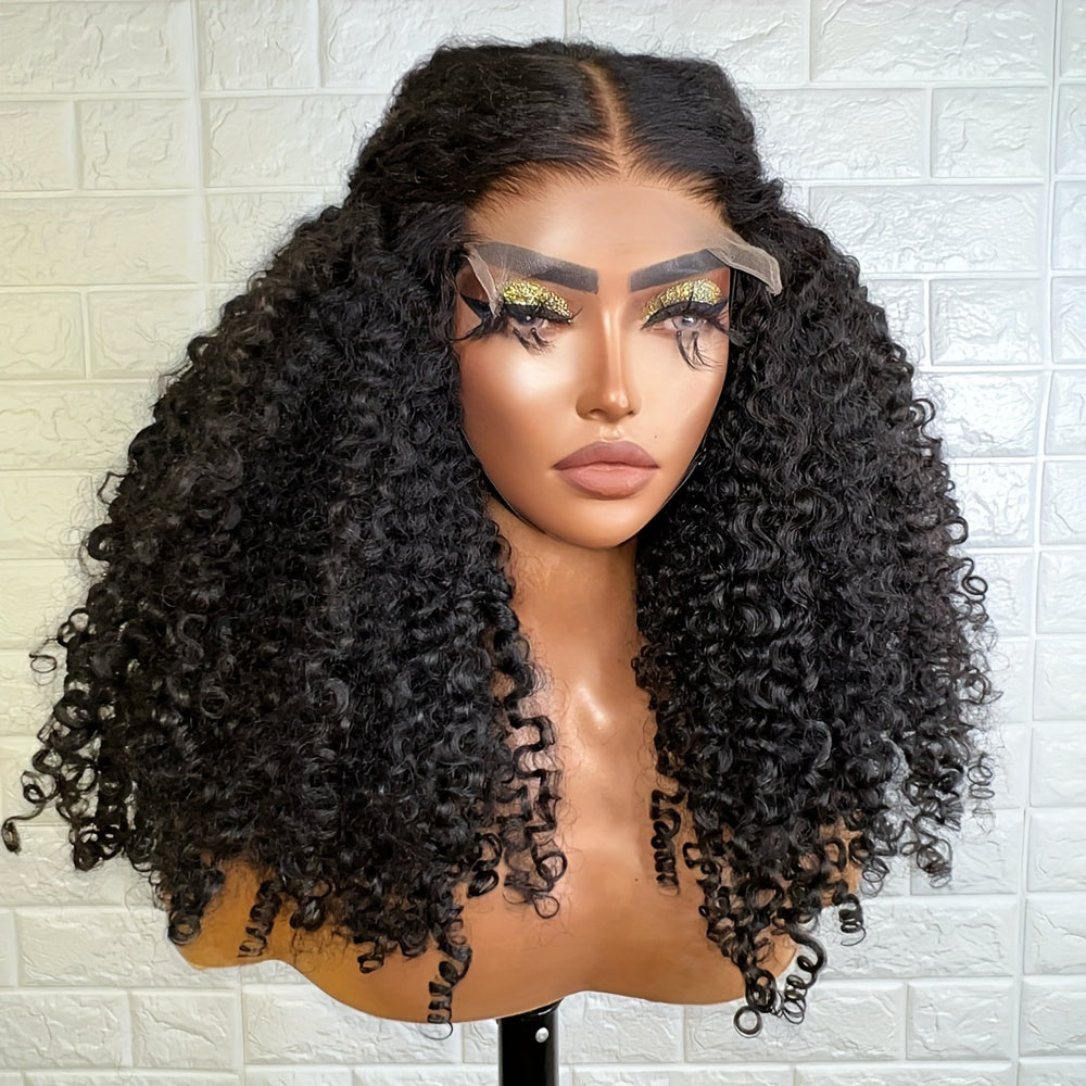 Brazilian Hair Afro Kinky Curly Human Hair Wigs 28Inches Long Hair 4X4 Lace Closure Wig with Baby Hair Curly Human Hair Wigs for Women Remy Hair 180% Density Natural Black Deep Curly Human Hair Wigs Small Knots Preplucked Vir