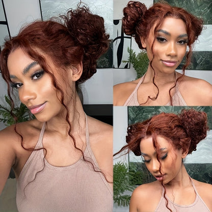 13x4 Glueless Human Hair Pre Everything Lace Frontal Wig, Pre Cut, Pre Bleached, Pre Plucked, Reddish Brown Jerry Curly, 30S Easy To Wear, Bye Bye Knots, Put On And Go KLAIYI Wig