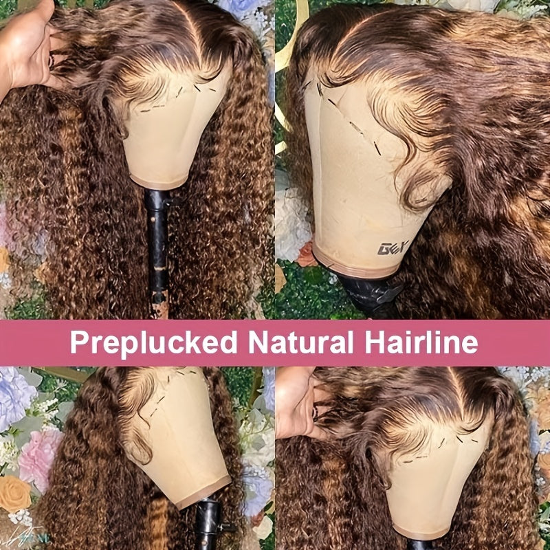 Glamorous Caramel Highlight 20-30" Lace Front Wig - 13x4 Brazilian Virgin Hair, Curly Ombre Honey Blonde Water Wave, 200% Density, Fluffy & Thick for Women