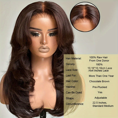 Elegant Caramel Brown 100% Human Hair Wig with Curtain Bangs - Long Layered, Curly Wave Style, Transparent 4x4 Lace Closure, Pre-Plucked Swiss Lace, Adjustable Straps, 180% Density, Brazilian Hair