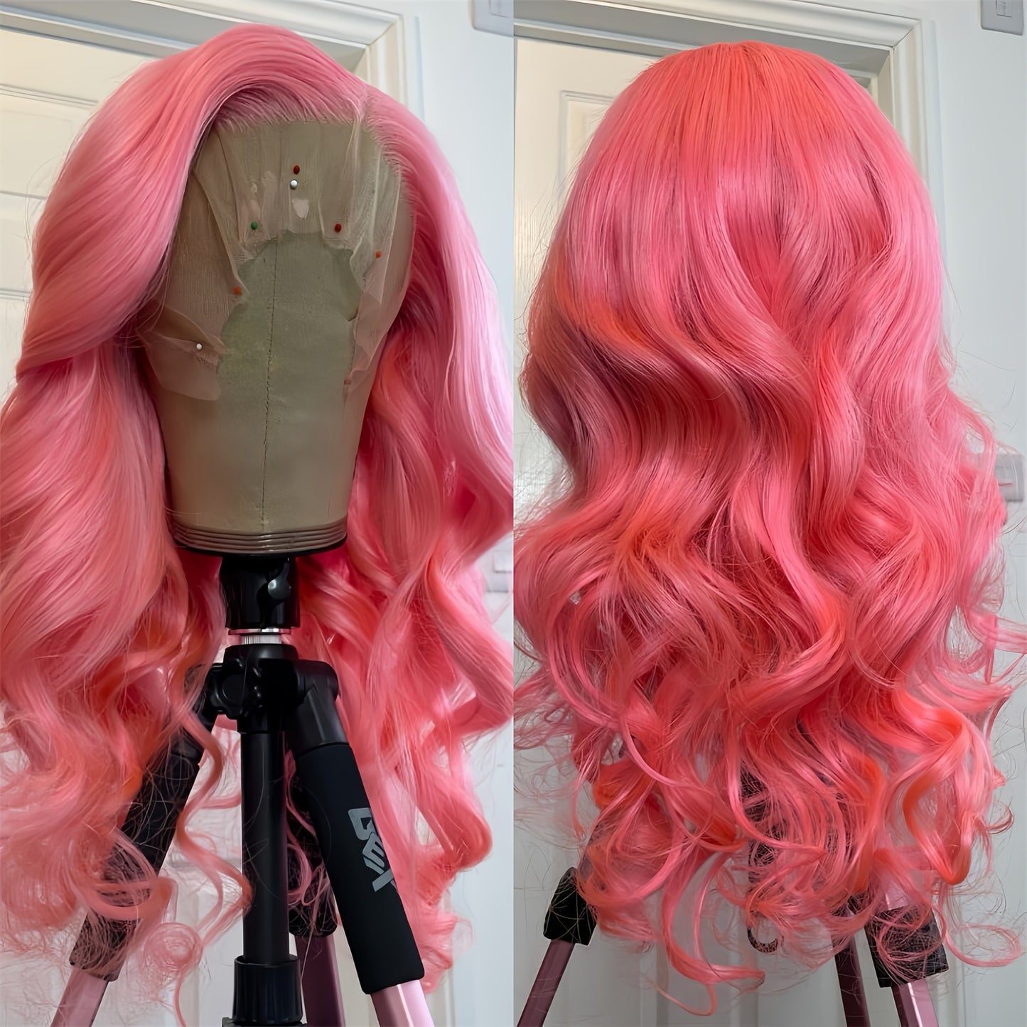 Hot Pink 13x4 HD Transparent Lace Front Human Hair Wigs Candy Pink Color Body Wave Wig Human Hair Pre Plucked With Baby Hair Brazilian Virgin Human Hair Wigs For Women Christmas Party Use