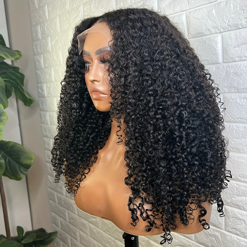 Brazilian Hair Afro Kinky Curly Human Hair Wigs 28Inches Long Hair 4X4 Lace Closure Wig with Baby Hair Curly Human Hair Wigs for Women Remy Hair 180% Density Natural Black Deep Curly Human Hair Wigs Small Knots Preplucked Vir