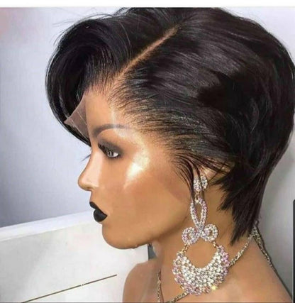 Straight Pixie Cut Wig Transparent Lace Human Hair Wigs Short Bob Wig T Part Lace Wig Preplucked