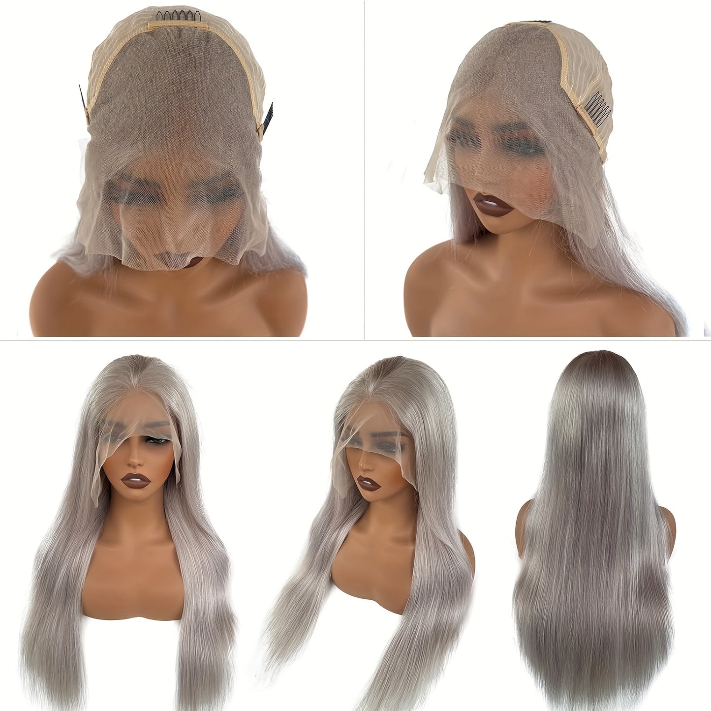 Elegant Silvery Grey Human Hair Wig for Women - Pre-Plucked 13x4 HD Transparent Lace Front, 24" Straight with Youngsters Hairs, 180% Density