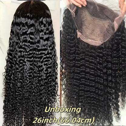 250% 13x4 Water Wave Lace Front Wigs Curly Wave Human Hair Wig Curly Lace Frontal Wig Wet And Wavy Lace Wig Natural Black Long Water Wave Lace Front Human Hair Wigs Plucked With Transparent HD Lace Front Wig #1B Natural Color