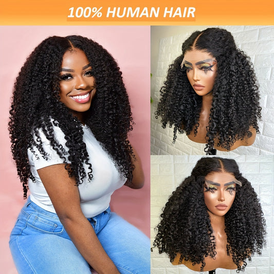 Brazilian Hair Afro Kinky Curly Human Hair Wigs 28Inches Long Hair 4X4 Lace Closure Wig with Baby Hair Curly Human Hair Wigs for Women Remy Hair 180% Density Natural Black Deep Curly Human Hair Wigs Small Knots Preplucked Vir