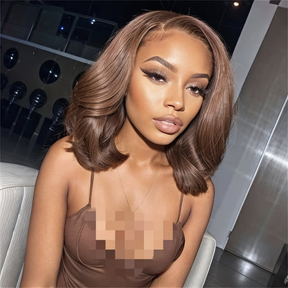 Chocolate Brown Body Wave Lace Front Wig Human Hair Swiss HD Lace Frontal Wig Pre Plucked With Ear To Ear Baby Hair #4 Colored Brazilian Long Loose Wave Wig Chestnut Brown Wig