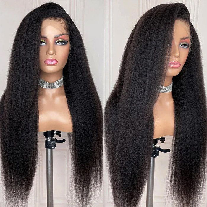 250% Full 30 34 Inch Kinky Straight Human Hair Wigs 13x6 4c Edges HD Transparent Frontal Yaki Straight