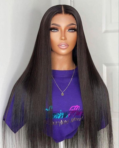 BRYELLLE Lace Front raw Human Hair  Black Straight Wig