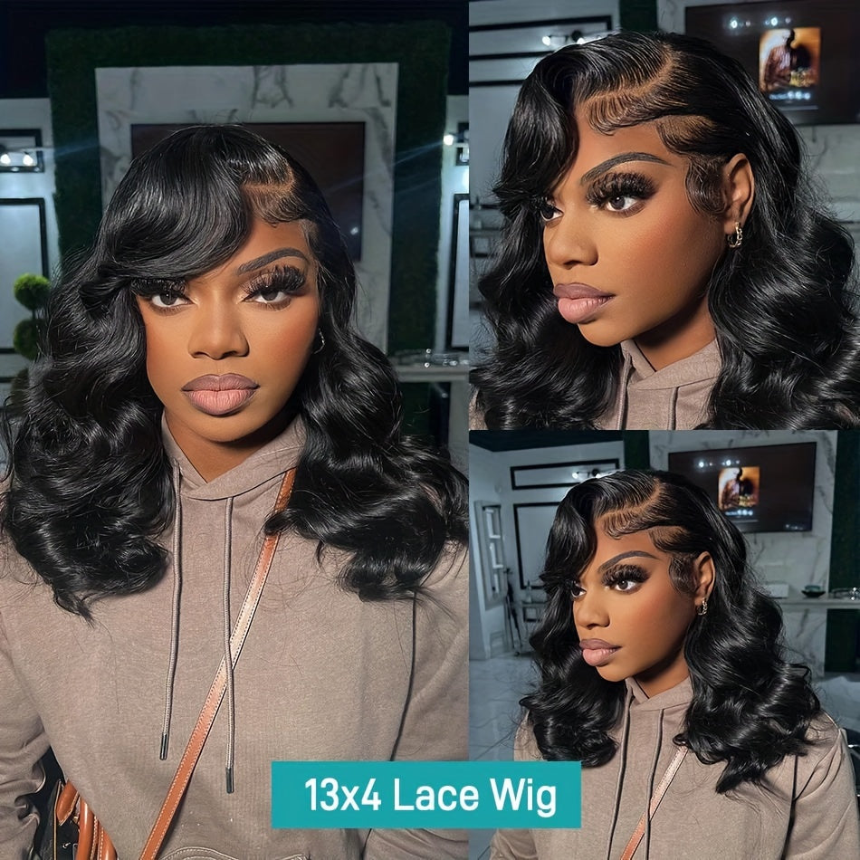 Short Bob 13x4 HD Lace Front Human Hair Wigs For Women Loose Body Wave Glueless Transparent Peruvian Remy Lace Frontal Wigs For Women Lace Closure Wig Pre Plucked