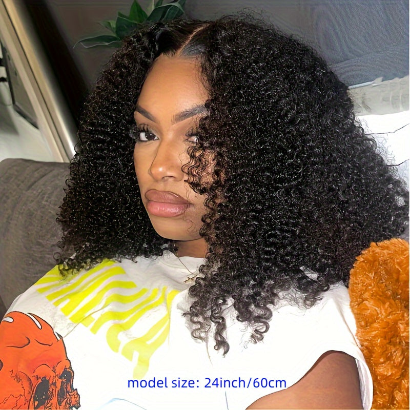 Klaiyi 4c Coily Edge Kinky Curly Skin Melt 7X5 Lace Bye Bye Knots Lace Closure Wig Virgin Human Hair Natural Hairline