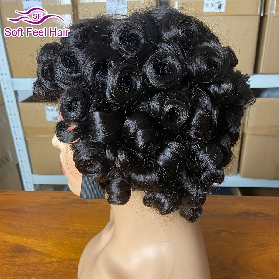 Loose Curly Brazilian Human Hair Wig With Bang For Women Curly Loose Wave Style, 250% Density, Full Machine Made, Non-Lace, Glueless Wigs, Easy To Wear 10inches 25.4cm