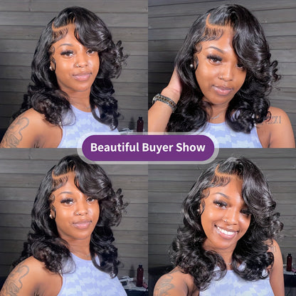 Short Bob 13x4 HD Lace Front Human Hair Wigs For Women Loose Body Wave Glueless Transparent Peruvian Remy Lace Frontal Wigs For Women Lace Closure Wig Pre Plucked