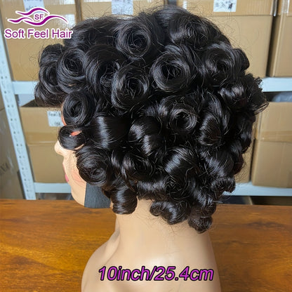 Loose Curly Brazilian Human Hair Wig With Bang For Women Curly Loose Wave Style, 250% Density, Full Machine Made, Non-Lace, Glueless Wigs, Easy To Wear 10inches 25.4cm