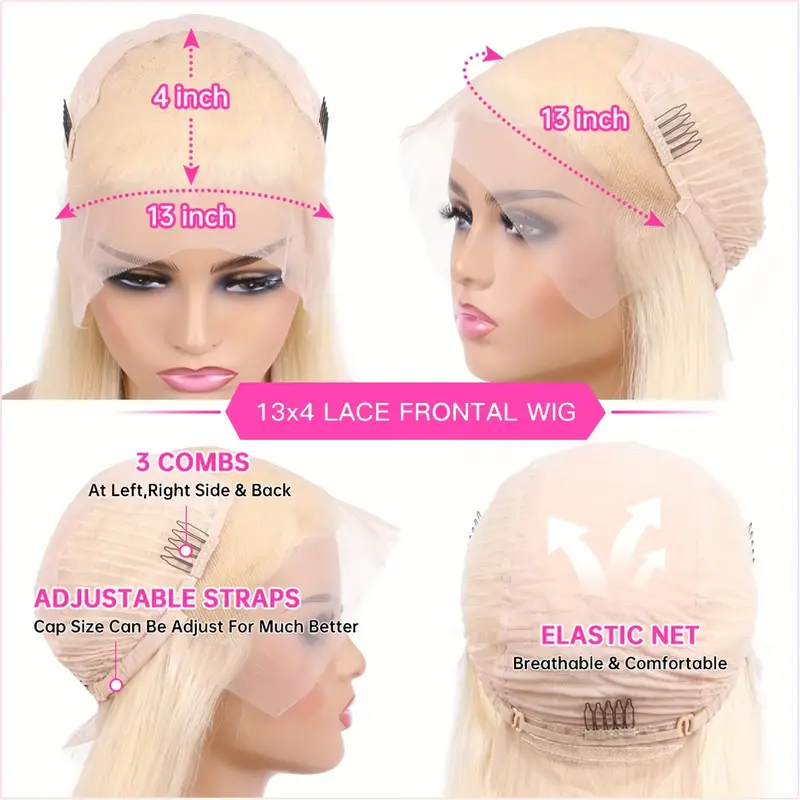 Lace Front Wig Human Hair 13x4 Straight Lace Front Wigs Human Hair 613 Blonde Wig Human Hair Pre Plucked 40"