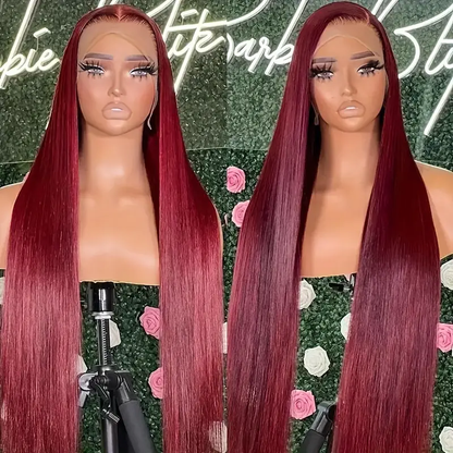 BRYELLE 220% Density Burgundy 13X4 HD Lace Front Wig Straight Full Edges Pre-Plucked