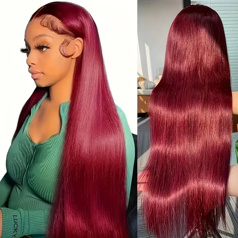 BRYELLE 220% Density Burgundy 13X4 HD Lace Front Wig Straight Full Edges Pre-Plucked