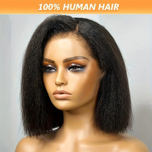 Glueless Kinky Straight Short Bob Human Hair Pre Plucked Wigs with Baby Hair