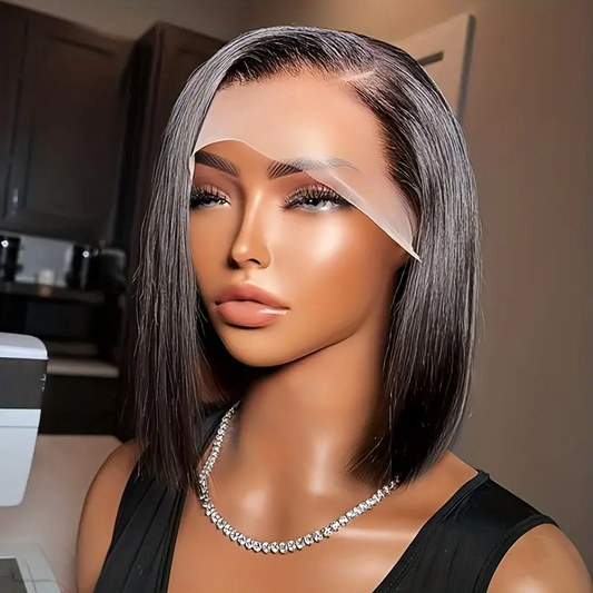 250% Straight Short Bob  Lace Frontal Human Hair Wigs Glueless