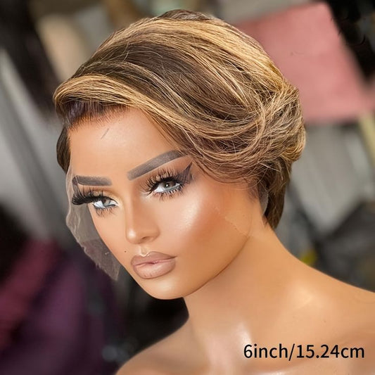 Short Bob Wig Pixie Cut Wig Straight Human Hair Wigs T Part Transparent Lace