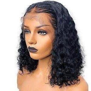 Brazilian Short Bob Deep Wave Curly Human Lace Frontal Wig HD Transparent Glueless